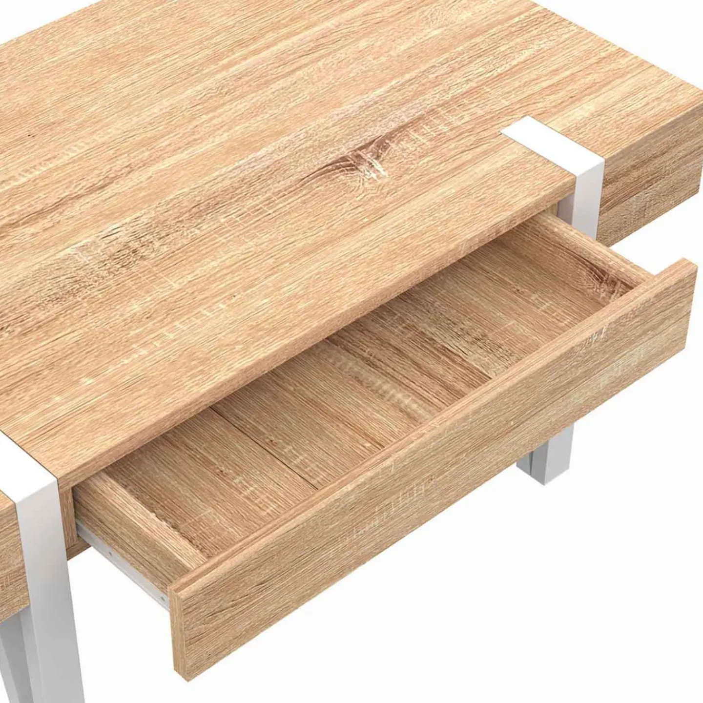 Table basse en bois pied épingle blanc avec 1 tiroir*IDMarket Discount