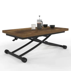 Table basse industrielle relevable bois foncé et noir*IDMarket Hot