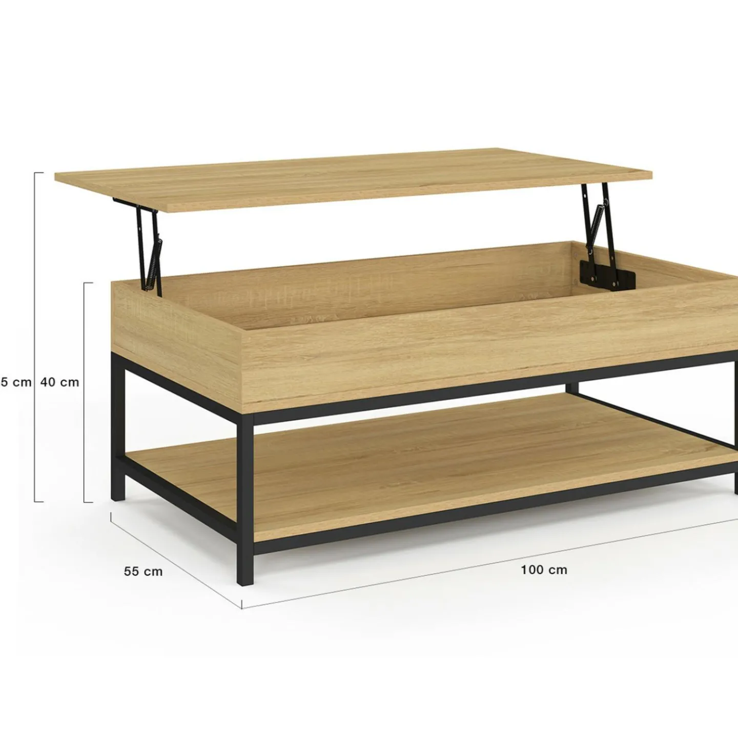 Table basse industrielle plateau relevable avec étagère*IDMarket
