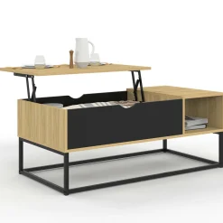 Table basse industrielle avec rangement et plateau relevable noir*IDMarket Clearance