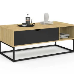 Table basse industrielle avec rangement et plateau relevable noir*IDMarket Clearance