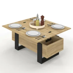 Table basse industrielle convertible en table à manger bois et noir*IDMarket New