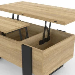 Table basse industrielle convertible en table à manger bois et noir*IDMarket New