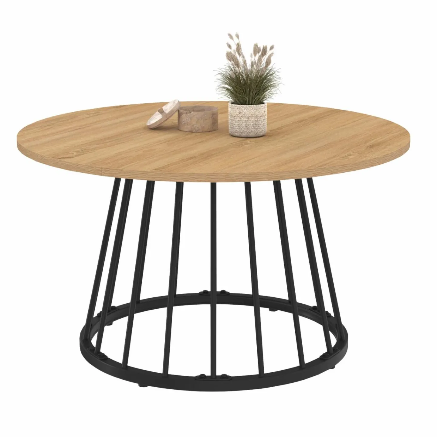 Table basse industrielle ronde 70 cm bois et métal*IDMarket Discount