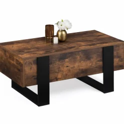 Table basse industrielle relevable bois effet vieilli et noir*IDMarket Clearance