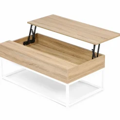 Table basse industrielle blanche et bois avec plateau relevable*IDMarket Hot