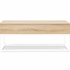 Table basse industrielle blanche et bois avec plateau relevable*IDMarket Hot