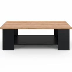 Table basse noire avec plateau façon hêtre rectangulaire*IDMarket