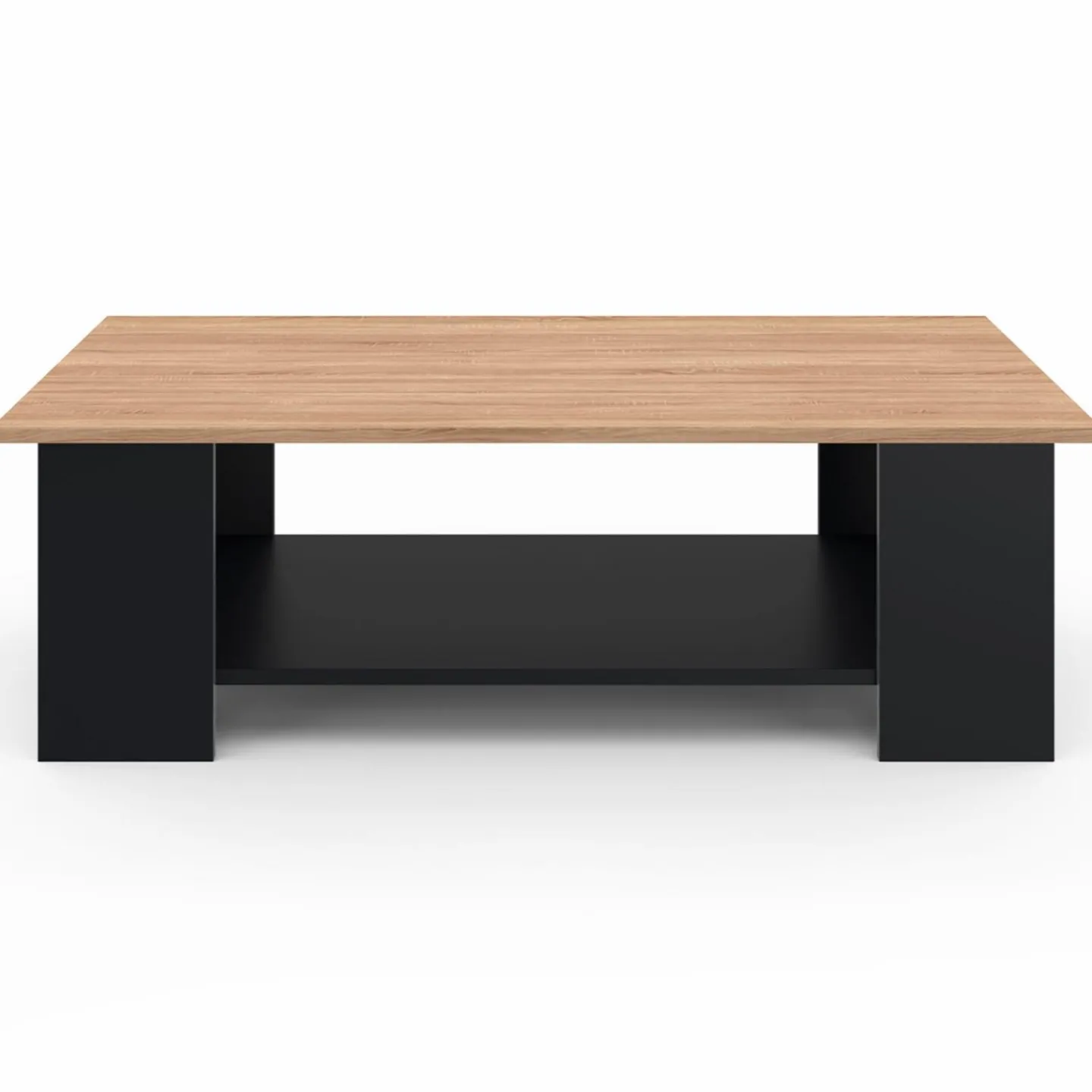 Table basse noire avec plateau façon hêtre rectangulaire*IDMarket