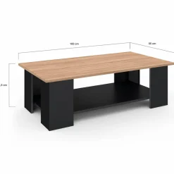 Table basse noire avec plateau façon hêtre rectangulaire*IDMarket