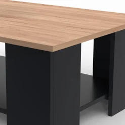 Table basse noire avec plateau façon hêtre rectangulaire*IDMarket