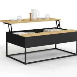 Table basse noire style industriel avec plateau relevable en bois façon hêtre*IDMarket Outlet