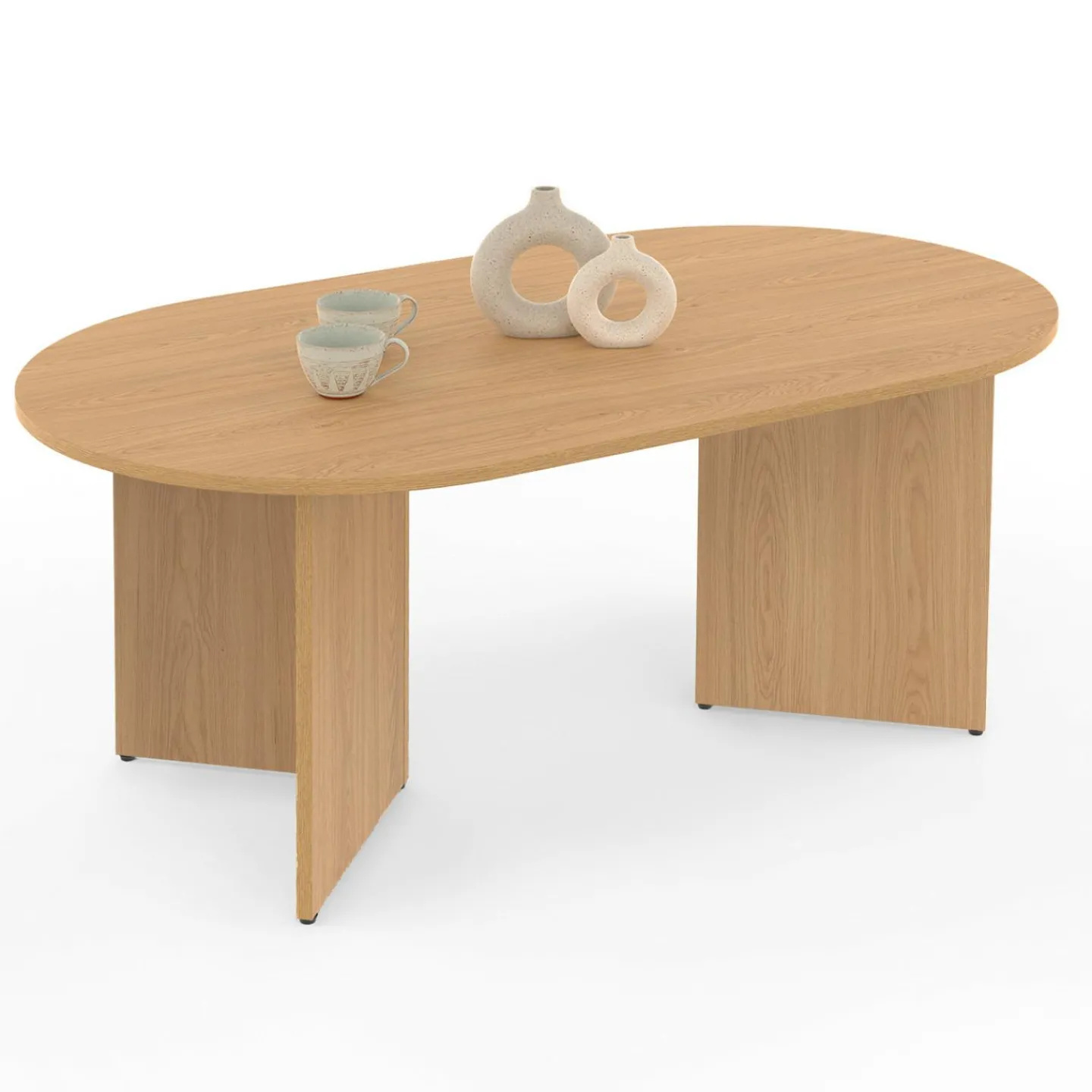 Table basse ovale 110 cm bois effet hêtre*IDMarket Best