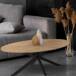 Table basse ovale bois et métal noir avec pied araignée*IDMarket Sale