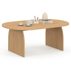 Table basse ovale pied central bois effet hêtre 110 cm*IDMarket Discount