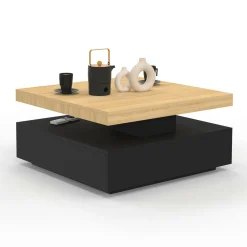 Table basse pivotante carrée bois et noire*IDMarket