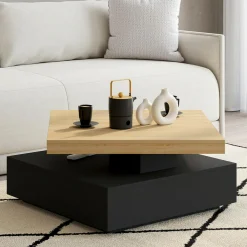 Table basse pivotante carrée bois et noire*IDMarket