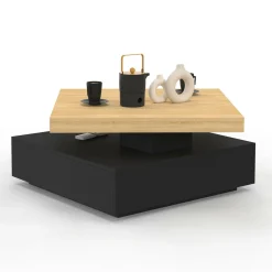 Table basse pivotante carrée bois et noire*IDMarket