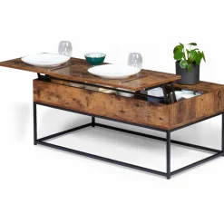 Table basse plateau relevable effet bois vieilli et pieds métal*IDMarket