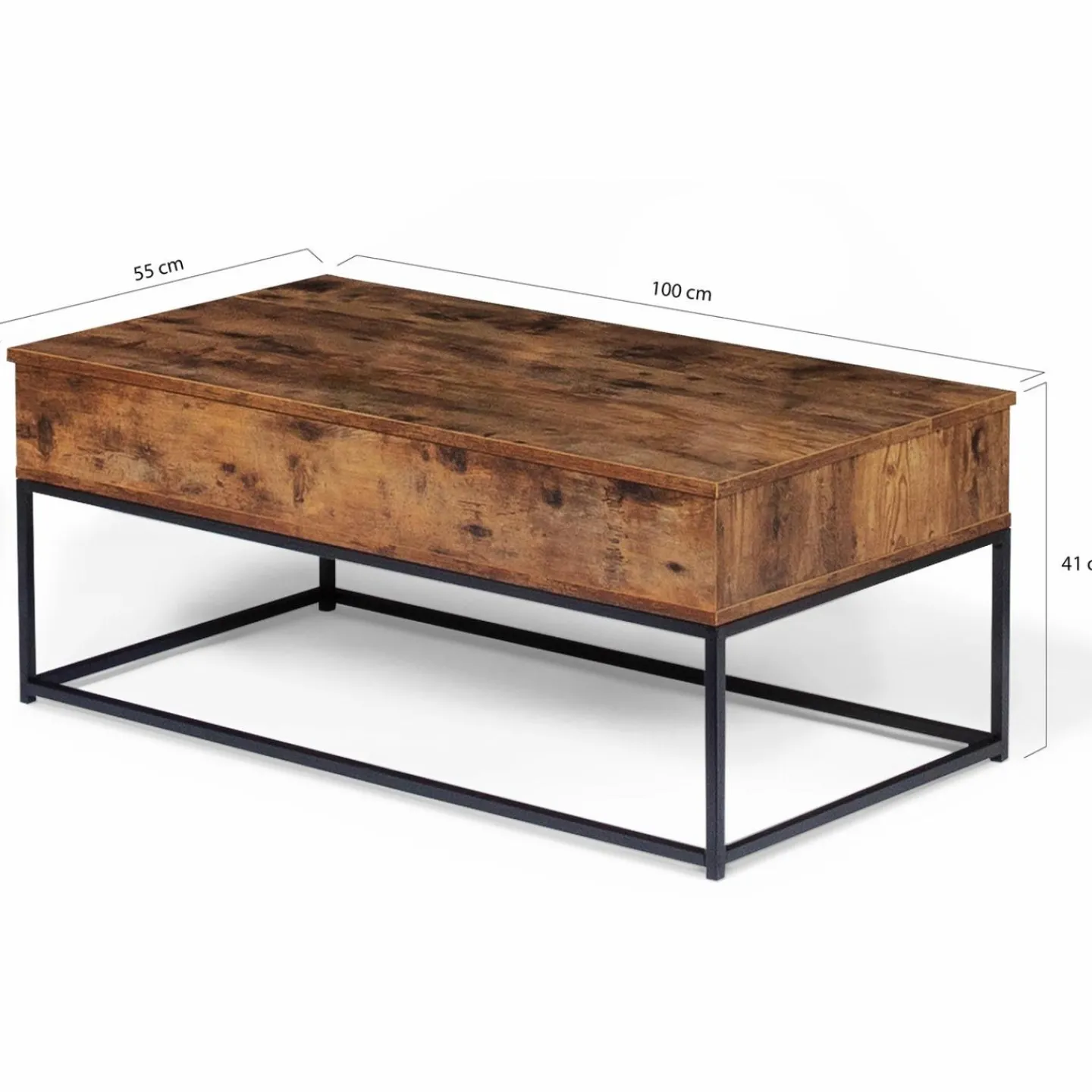 Table basse plateau relevable effet bois vieilli et pieds métal*IDMarket
