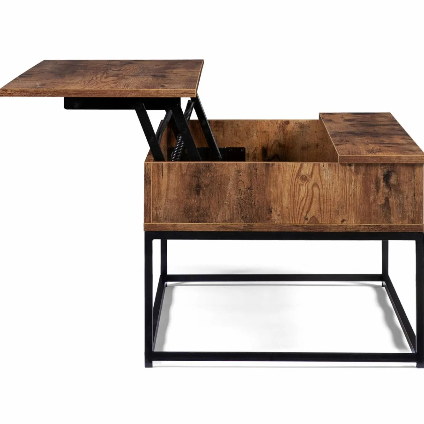 Table basse plateau relevable effet bois vieilli et pieds métal*IDMarket