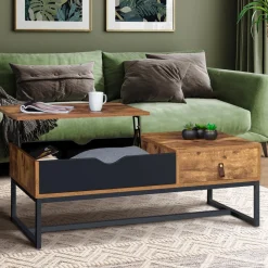 Table basse plateau relevable style industriel 1 tiroir*IDMarket New