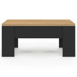 Table basse plateau relevable rectangulaire bois noir et imitation hêtre*IDMarket Best