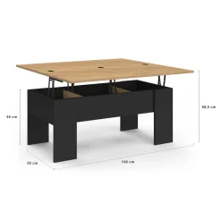 Table basse plateau relevable rectangulaire bois noir et imitation hêtre*IDMarket Best