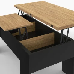 Table basse plateau relevable rectangulaire bois noir et imitation hêtre*IDMarket Best