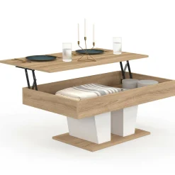 Table basse plateau relevable rectangulaire bois et blanc*IDMarket Sale