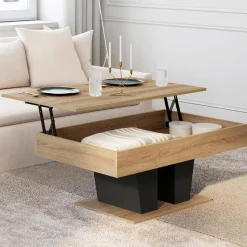 Table basse plateau relevable rectangulaire bois et noir*IDMarket Clearance