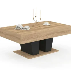Table basse plateau relevable rectangulaire bois et noir*IDMarket Clearance