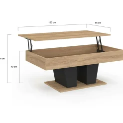 Table basse plateau relevable rectangulaire bois et noir*IDMarket Clearance