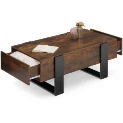 Table basse rectangle avec tiroirs 100cm bois et noir*IDMarket
