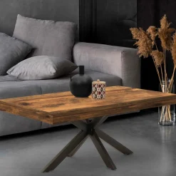 Table basse rectangle pied araignée bois foncé et noir*IDMarket Online