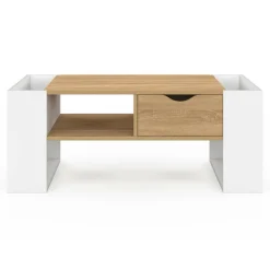 Table basse rectangulaire avec tiroir bois blanc et façon hêtre*IDMarket Hot