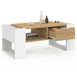 Table basse rectangulaire avec tiroir bois blanc et façon hêtre*IDMarket Hot