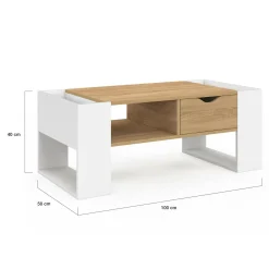 Table basse rectangulaire avec tiroir bois blanc et façon hêtre*IDMarket Hot