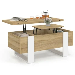 Table basse rectangulaire relevable convertible en table à manger bois et blanc*IDMarket Clearance