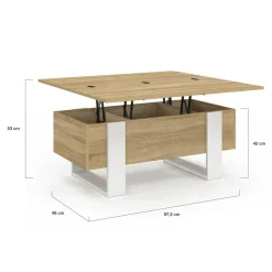 Table basse rectangulaire relevable convertible en table à manger bois et blanc*IDMarket Clearance