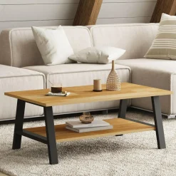 Table basse rectangulaire 100 cm double plateau bois et noir*IDMarket Clearance