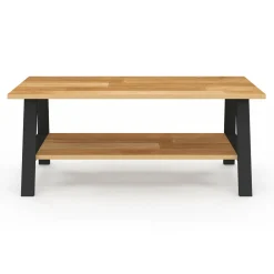 Table basse rectangulaire 100 cm double plateau bois et noir*IDMarket Clearance