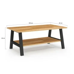 Table basse rectangulaire 100 cm double plateau bois et noir*IDMarket Clearance