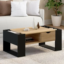 Table basse rectangulaire avec tiroir bois noir et façon hêtre*IDMarket Discount
