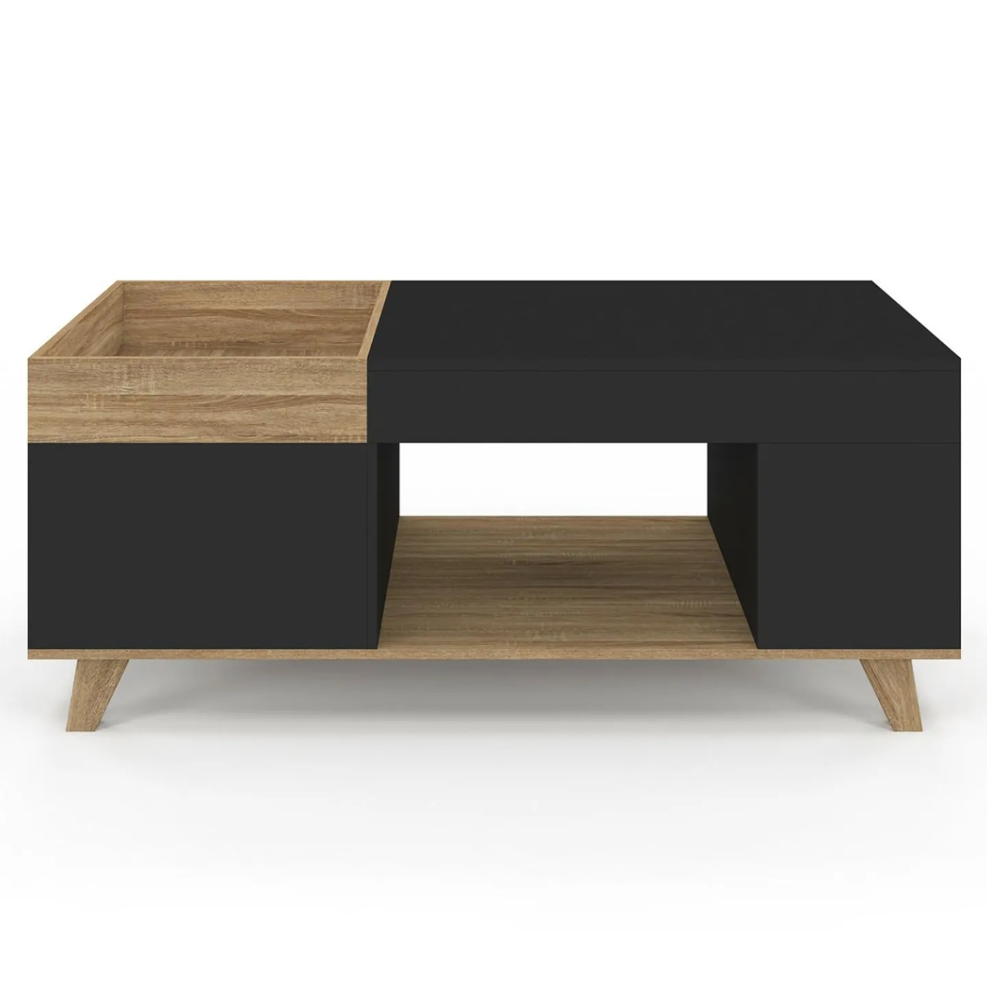 Table basse rectangulaire plateau relevable bois et noir plateau amovible avec coffre*IDMarket