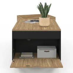 Table basse rectangulaire plateau relevable bois et noir plateau amovible avec coffre*IDMarket