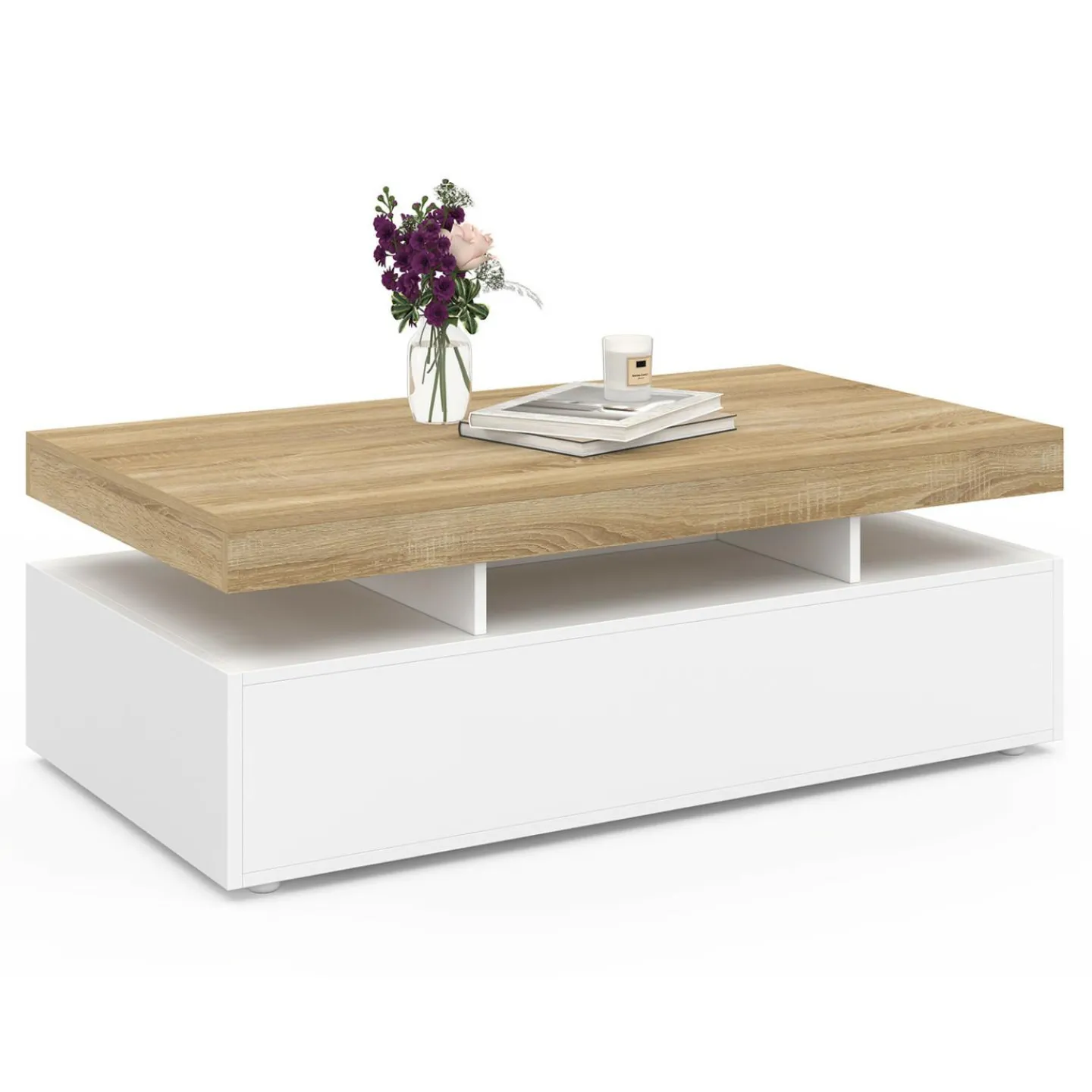 Table basse rectangulaire 2 tiroirs blanc*IDMarket Sale