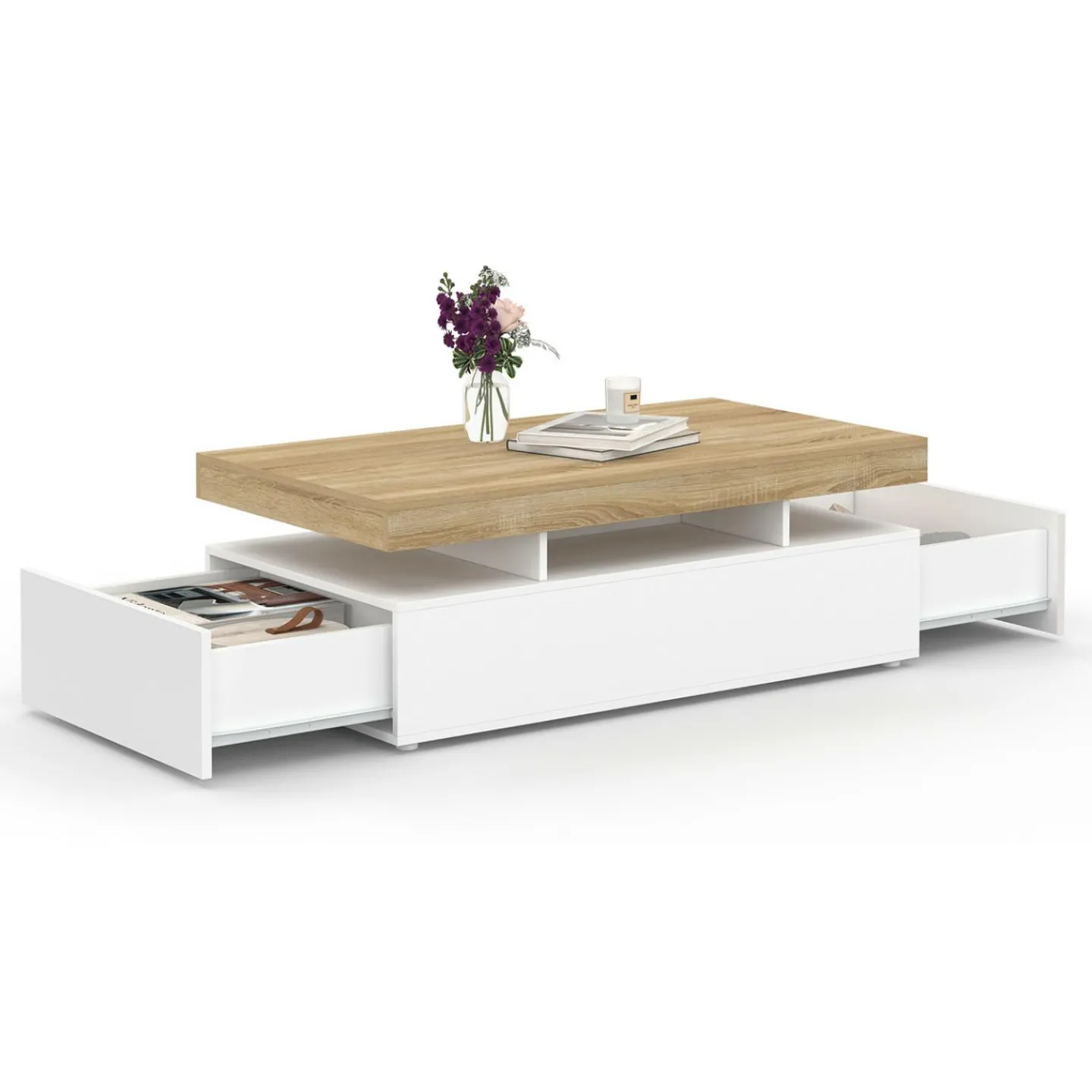 Table basse rectangulaire 2 tiroirs blanc*IDMarket Sale