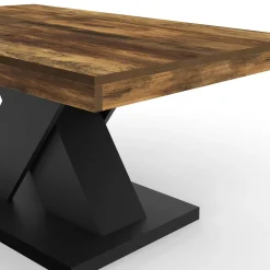 Table basse rectangulaire 100cm plateau bois vieilli et pied X noir*IDMarket Best