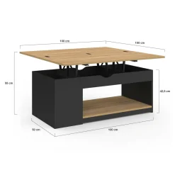 Table basse rectangulaire convertible en table à manger noire et façon hêtre*IDMarket Best